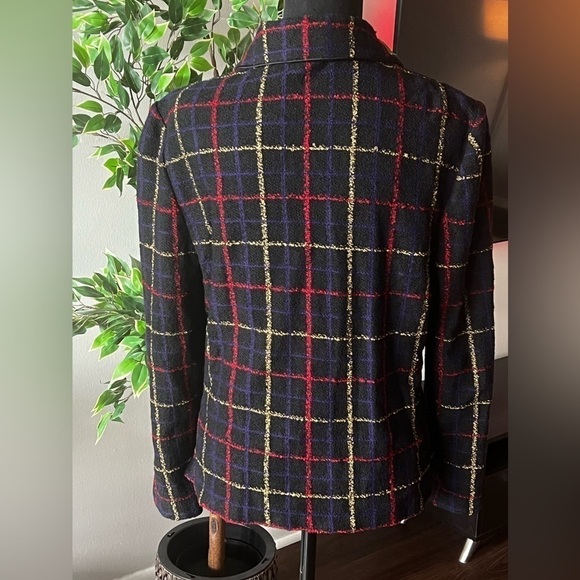 St. John Collection Marie Gray Textured Full-Zip multicolored blue Jacket 8 - Picture 5 of 7